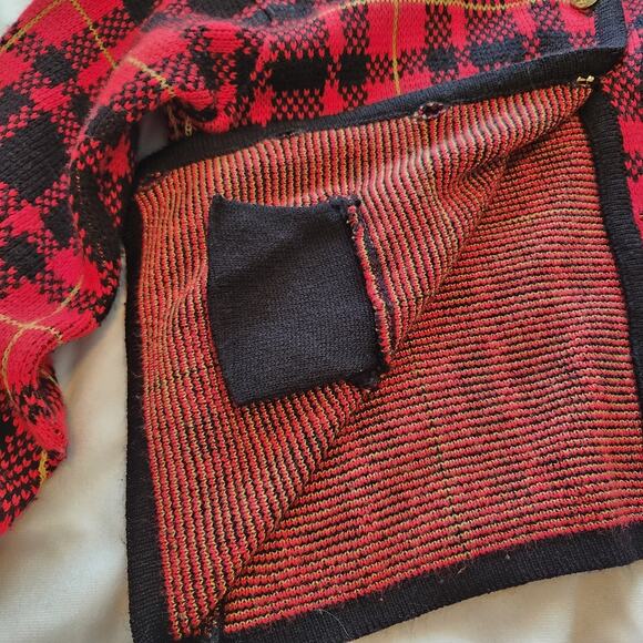 Karen Scott Petites Plaid Wool Blend Cardigan PL Red Black Gold Buttons - Picture 14 of 14